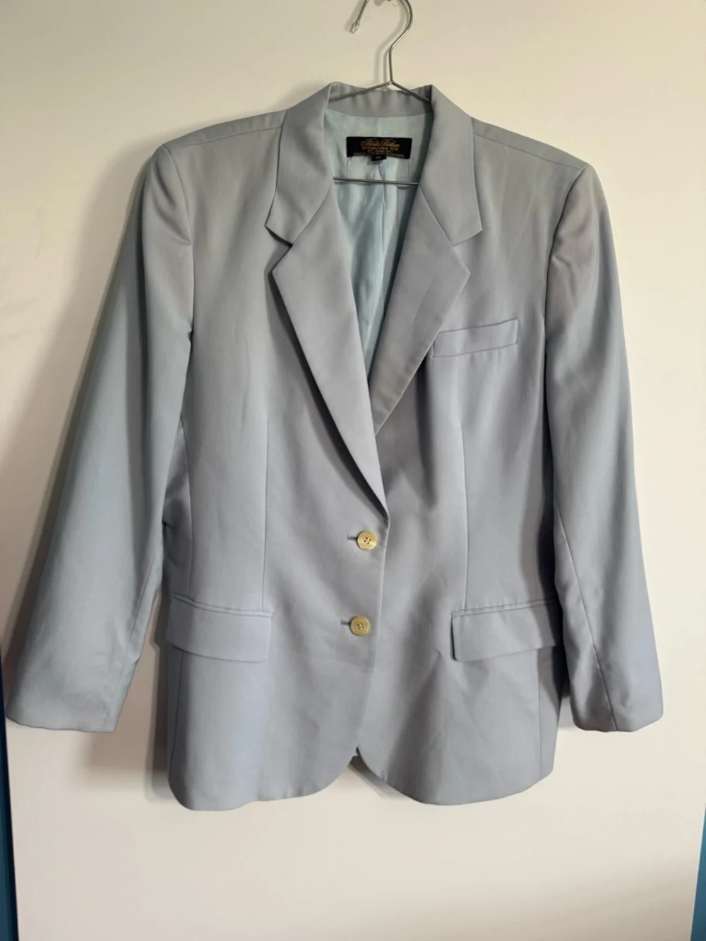 Brooks Brothers Light Blue Wool Suit Set Blazer Jacket & Pants Size 14 Flaws